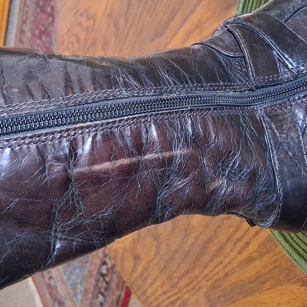 Born Chocolate Brown Leather Knee High Riding Moto Style Boots Size 5 - Picture 9 of 14